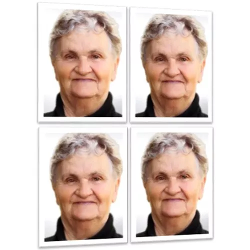 Professionelle Passbilder vor Ort erstellen lassen – Beispiel einer älteren Dame mit biometrischen Passfotos für Ausweis, Reisepass oder Führerschein. Schnell, unkompliziert und direkt zum Mitnehmen. Professionelle Passbilder vor Ort erstellen lassen – Beispiel einer älteren Dame mit biometrischen Passfotos für Ausweis, Reisepass oder Führerschein. Schnell, unkompliziert und direkt zum Mitnehmen.